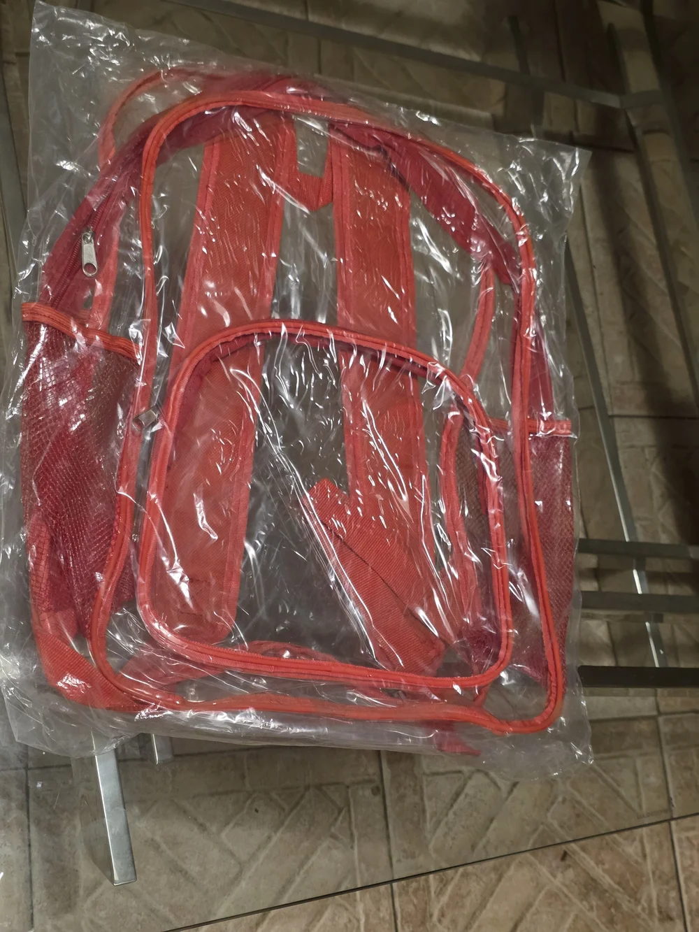 Clear Red Kids Backpack with Red Trim